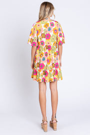 GeeGee Floral V-Neck Ruffle Hem Mini Dress