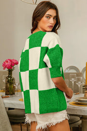 BiBi Checkered Contrast Round Neck Sweater