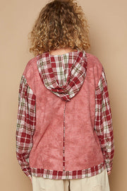 POL Star Patch Plaid Long Sleeve Hooded Top