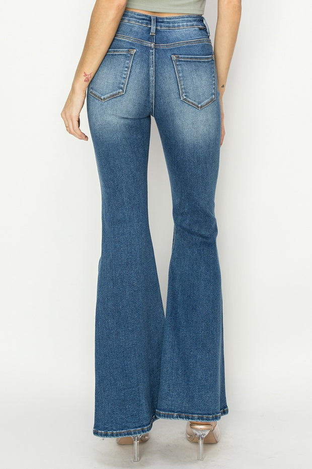 RISEN Full Size High Rise Front Seam Detailed Flare Jeans