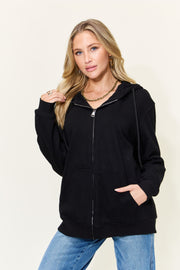 Simply Love Full Size GOOD VIBES ONLY Graphic Zip-Up Hoodie with Pockets