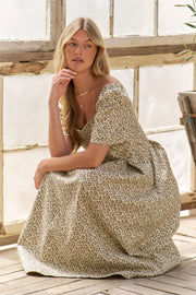 Jade By Jane Leopard Print Bell Sleeve Midi Dress