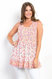 Be Stage Full Size Floral Sleeveless Babydoll Top