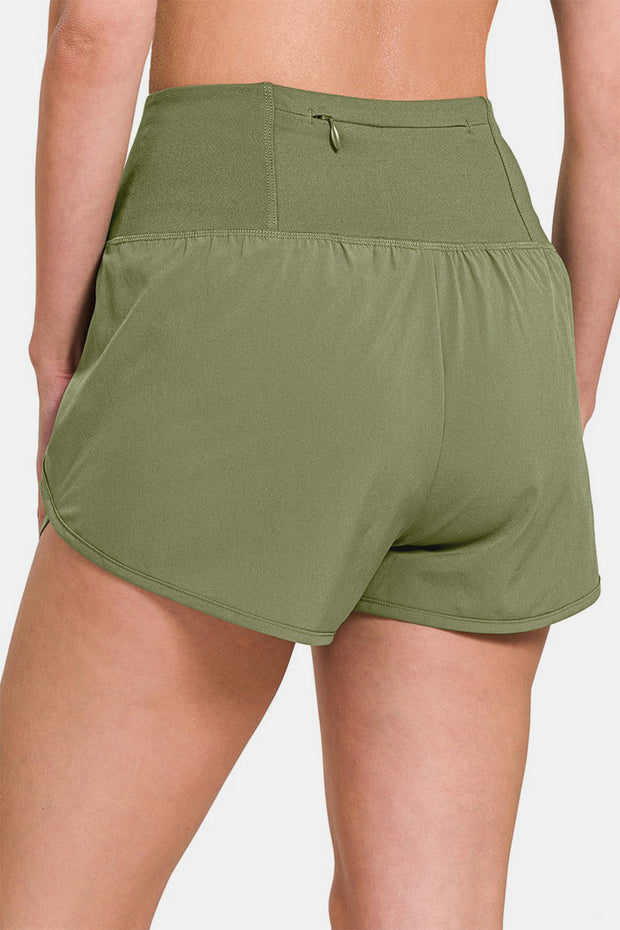 Zenana High-Waisted Zippered Back Pocket Active Shorts