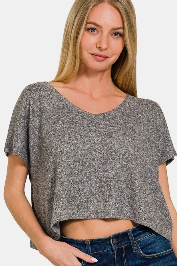 Zenana V-Neck Short Sleeve Cropped T-Shirt