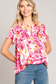 Cotton Bleu by Nu Label Abstract Print Short Sleeve Top