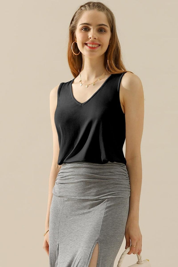 Ninexis Full Size V-Neck Curved Hem Tank - Spicy and Sexy