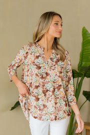 Sew In Love Full Size Wrinkle-Free Floral Notched Top