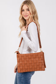 Fame Faux Leather Basket Weave  Crossbody Bag