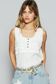 POL Lace Trim Scoop Neck Wide Strap Tank