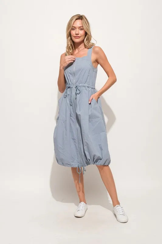 And The Why Front Zipper Overall Dress with String Details