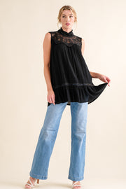 And The Why Lace Detail Sleeveless Ruffled Top