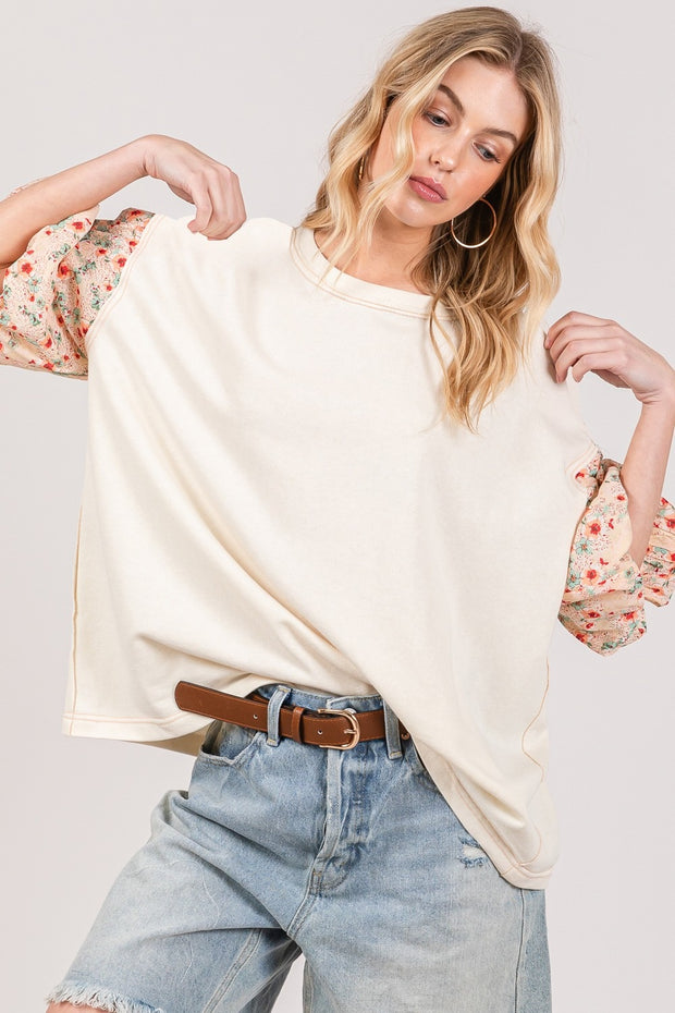SAGE + FIG Round Neck Bubble Sleeve Oversize Top