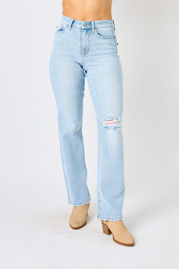 Judy Blue Full Size High Waist Distressed Straight Jeans - Spicy and Sexy