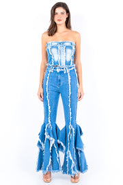 American Bazi Frayed Edge Denim Corset Top