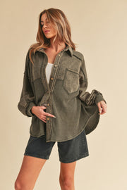 Aemi + Co Acid Washed Exposed Seam Button Up Jacket