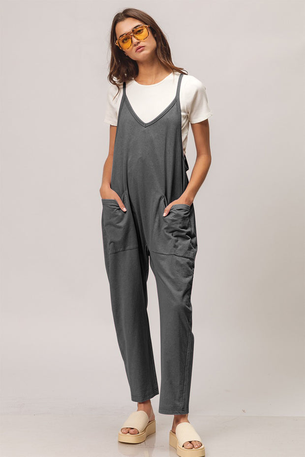 BiBi Washed Sleeveless Overalls with Front Pockets