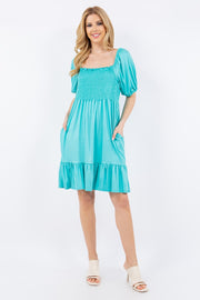 Celeste Full Size Ruffle Hem Short Sleeve Smocked Dress