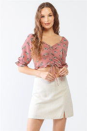 Tasha Apparel Floral Ruffle Smocked Back Ruched Crop Top - Spicy and Sexy
