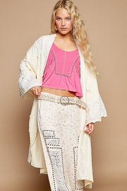 POL Flower Lace Trim Open Front Longline Cardigan