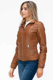 YMI Faux Layered Double-Zipper Jacket with Fuzzy Hood