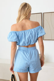 LE LIS COLLECTION Off Shoulder Crop Top and High Waist Shorts Set