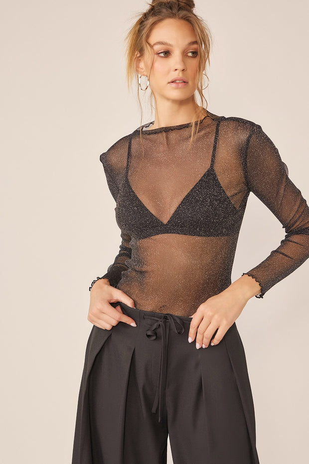Idem Ditto Sparkling Glitter Long Sleeve Sheer Top - Spicy and Sexy