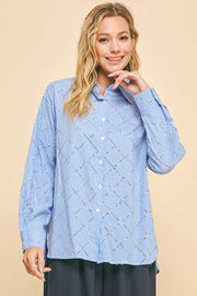 Davi & Dani Striped Long Sleeve Loose Fit Button Down Shirt