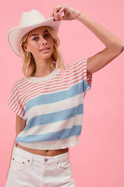BiBi Stripes Lightweight Short Sleeve Sweater