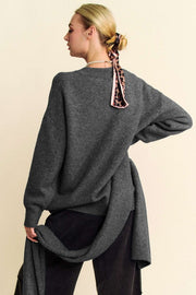 Davi & Dani V-Neck Dropped Shoulder Sweater with Scarf Set