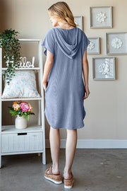 Heimish Full Size Ribbed Short Sleeve Hooded Dress