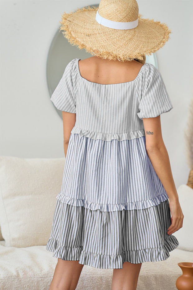BiBi Striped Ruffle Tiered Mini Dress