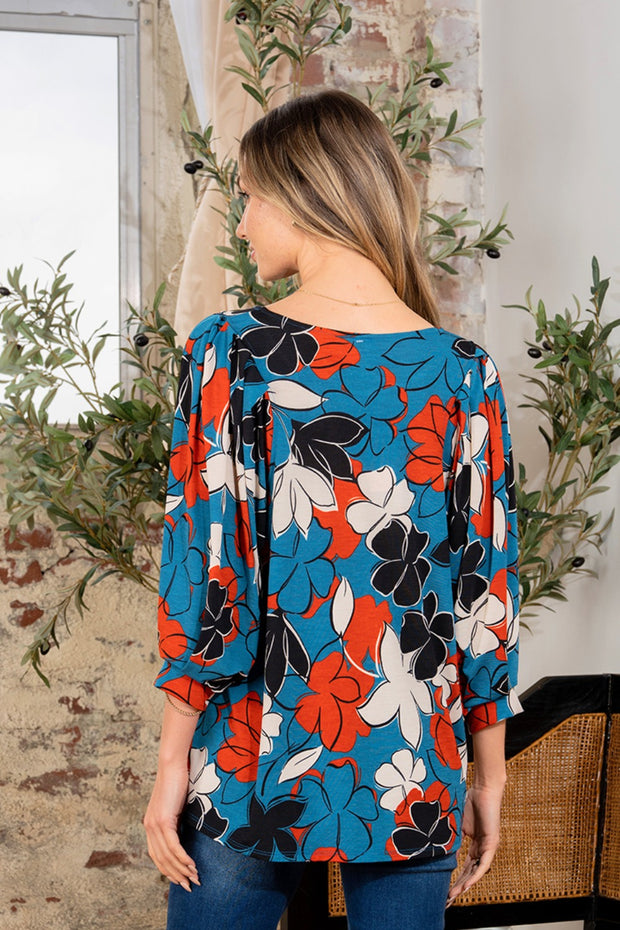 Sew In Love Full Size Printed Boat Neck Blouse