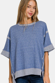 Zenana Contrast Trim Drop Shoulder T-Shirt