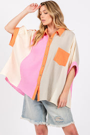 SAGE + FIG Full Size Color Block Button-Down Shirt