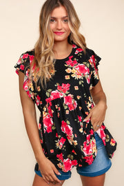 Haptics Floral Ruffle Short Sleeve Babydoll Top