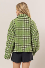 HYFVE Tweed Plaid Button Up Collared Neck Jacket