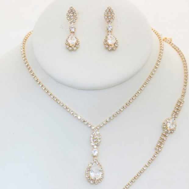 Rhinestone Necklace Earring Bracelet Set