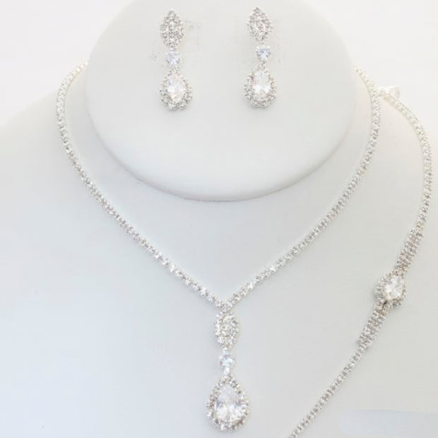 Rhinestone Necklace Earring Bracelet Set