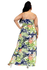 Plus Tropical Leaf Print Surplice Maxi Dress