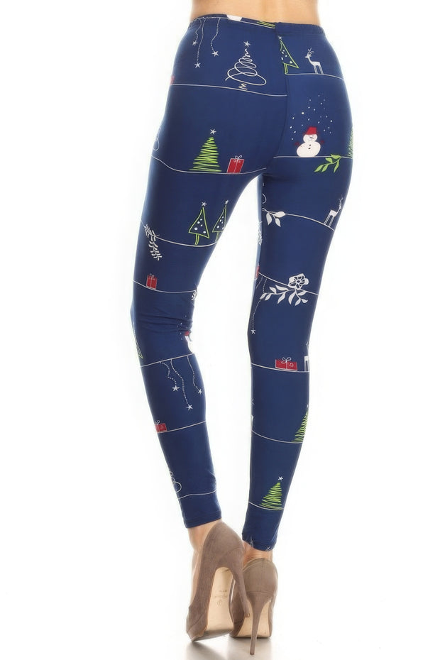 Christmas Cartoon Printed High Waisted Leggings
