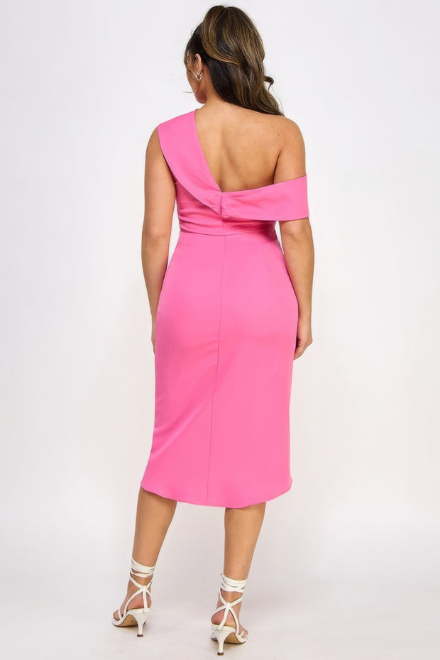 Off Shoulder Twist Front Midi Dress With Tulip Skirt