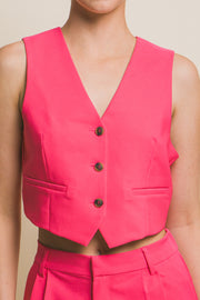 Cropped Blazer Vest With Button- Up