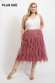 Ruffled Tulle Midi Skirt With Elastic Waist Band (Plus Size)