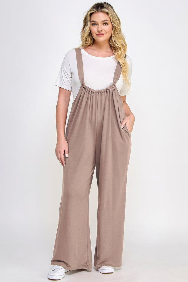 French Terry Wide Leg Jumpsuit Overalls (Plus Size)
