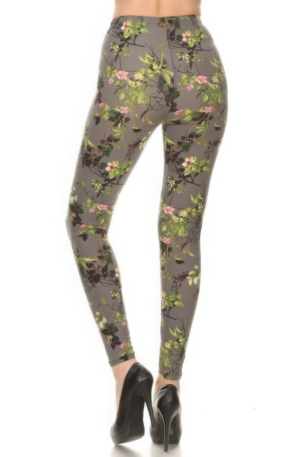 Floral Printed High Waisted Leggings With An Elastic Waist