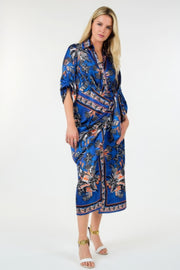 Wrap Front 3/4 Sleeve Printed Dress