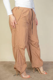 Plus Size Drawstring Waist Parachute Pants