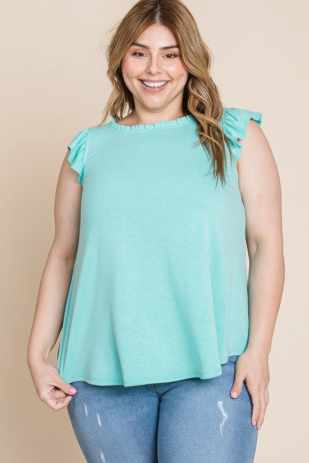 Plus Size Solid French Terry Basic Casual Top