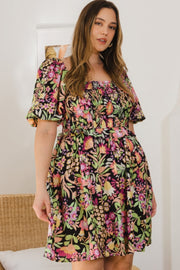 Plus Floral Printed Center Tie-back Mini Dress (Plus Size)